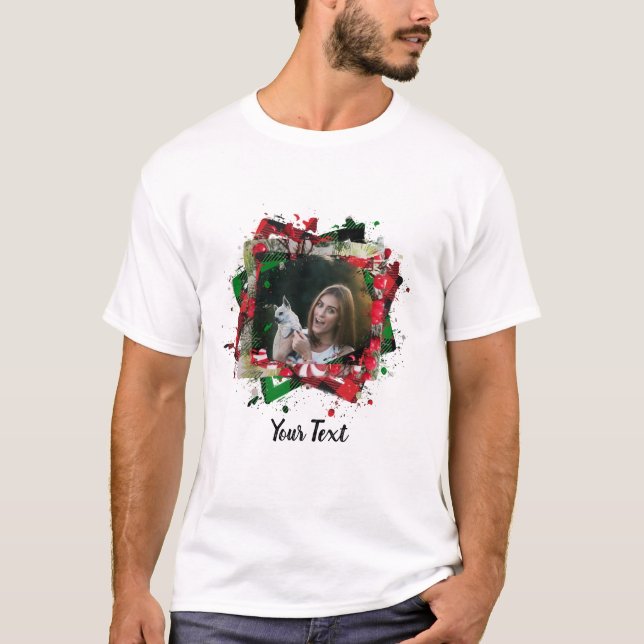 Personalisierter Foto für Haustiere Weihnachtsrahm T-Shirt (Vorderseite)