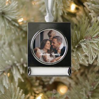 Personalisierter Foto für Weihnachtsfamilien Banner-Ornament Silber