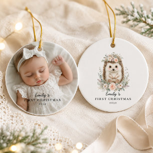 Personalisierter Foto-Igel zum ersten Weihnachten Keramik Ornament