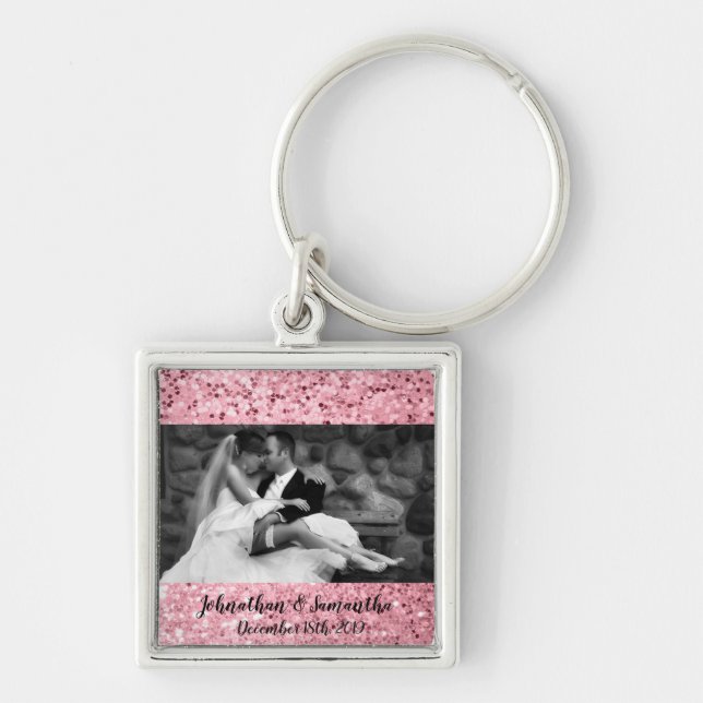 Personalisierter Foto Key Chain Rose Gold Glitzer Schlüsselanhänger (Vorne)