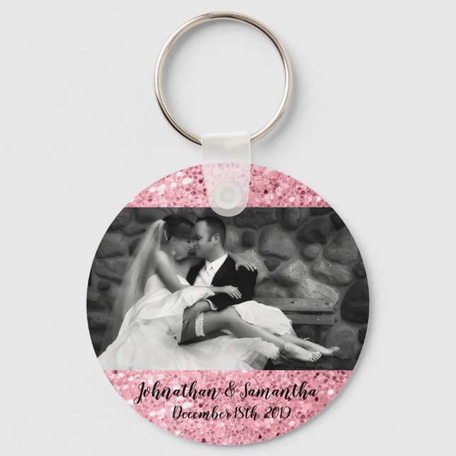 Personalisierter Foto Key Chain Rose Gold Glitzer Schlüsselanhänger (Vorderseite)