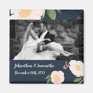 Personalisierter Foto-Magnet Weiß floral Blumen au Magnet
