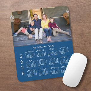 Personalisierter Foto Name Blue 2025 Kalender Mousepad