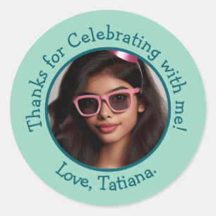 Personalisierter Foto Name Geburtstag Vielen Dank Runder Aufkleber