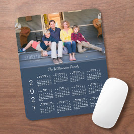Personalisierter Foto-Name Navy-Blau 2027 Kalender Mousepad