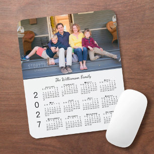 Personalisierter Foto-Name Weiß 2027 Kalender Mousepad