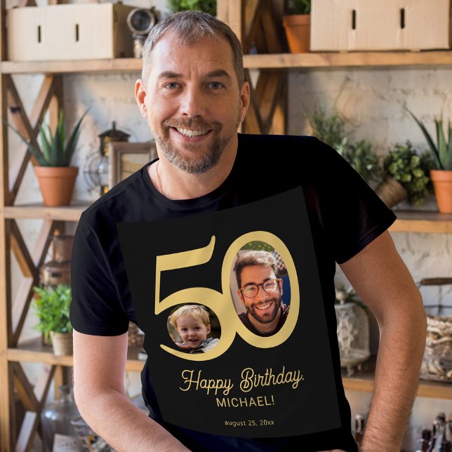 personalisierter Foto-Name zum 50. Geburtstag  T-Shirt (Von Creator hochgeladen)