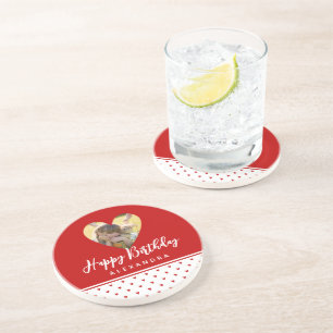 Personalisierter Foto-Rot-Herz-Rahmen Moderne Gebu Getränkeuntersetzer