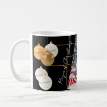 Personalisierter Foto-Schwarz-Gold-Weihnachtstasse