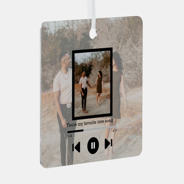 Personalisierter Foto- und Text-Musik-Player Ornament Aus Metall (Vorderseite Rechts)