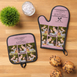 Personalisierter Fotocollage Oven Mitt & Pot Holde Ofenhandschuh & Topflappen-Set