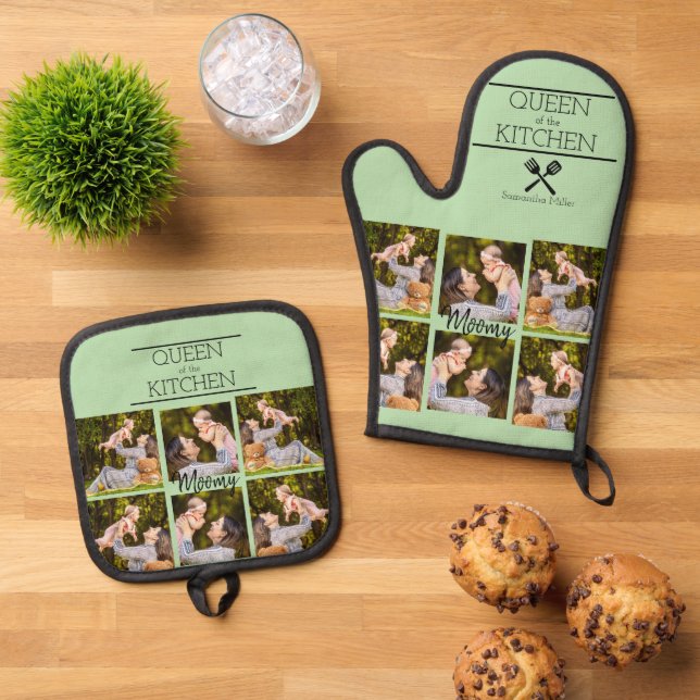 Personalisierter Fotocollage Oven Mitt & Pot Holde Ofenhandschuh & Topflappen-Set (Oben Unten)