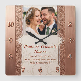 Personalisierter Fototext Luxus-Hochzeitsgeschenk Quadratische Wanduhr