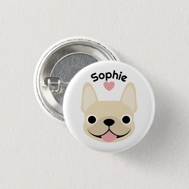 Personalisierter Französische Bulldogge Name Knopf Button (Vorne & Hinten)