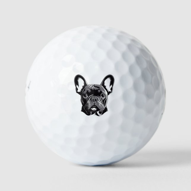 Personalisierter französischer Bulldog Black und W Golfball (Vorderseite)