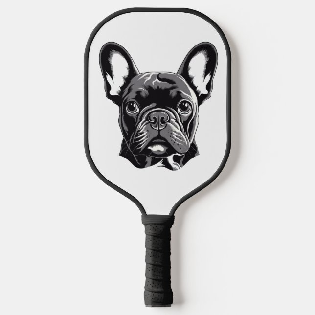 Personalisierter französischer Bulldog Black und W Pickleball Schläger (Vorderseite)