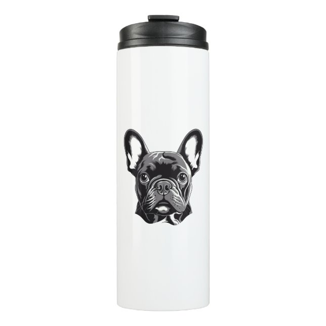 Personalisierter französischer Bulldog Black und W Thermosbecher (Vorderseite)