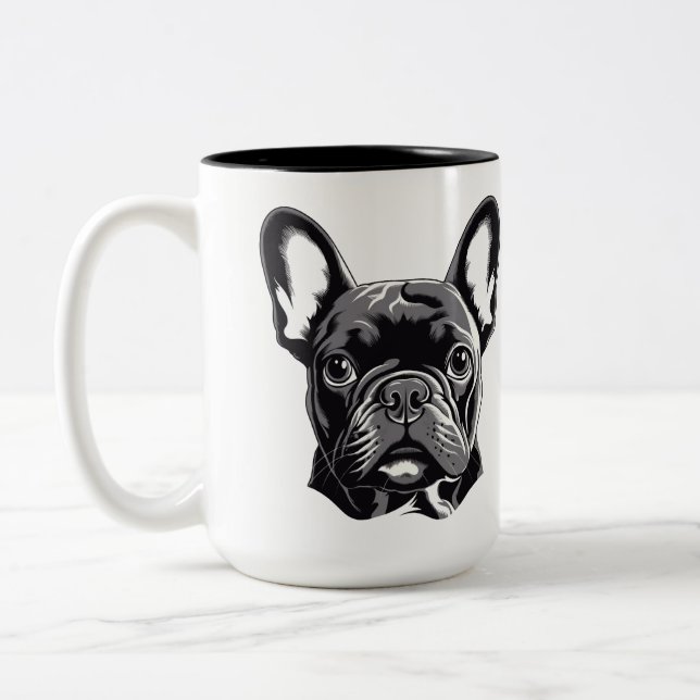 Personalisierter französischer Bulldog Black und W Zweifarbige Tasse (Links)