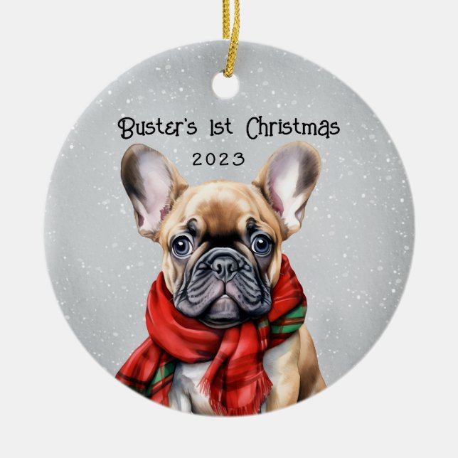 Personalisierter französischer Bulldog Keramik Ornament (Vorne)