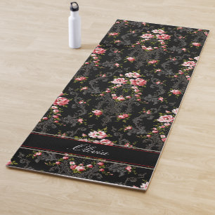 Personalisierter französischer Rokoko Floral-Blac Yogamatte