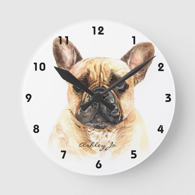 Personalisierter French Bulldog Square oder Runde Wanduhr (Vorderseite)