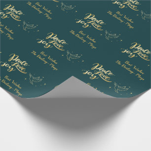 Personalisierter Frieden Liebe Freude Grün & Gold Geschenkpapier