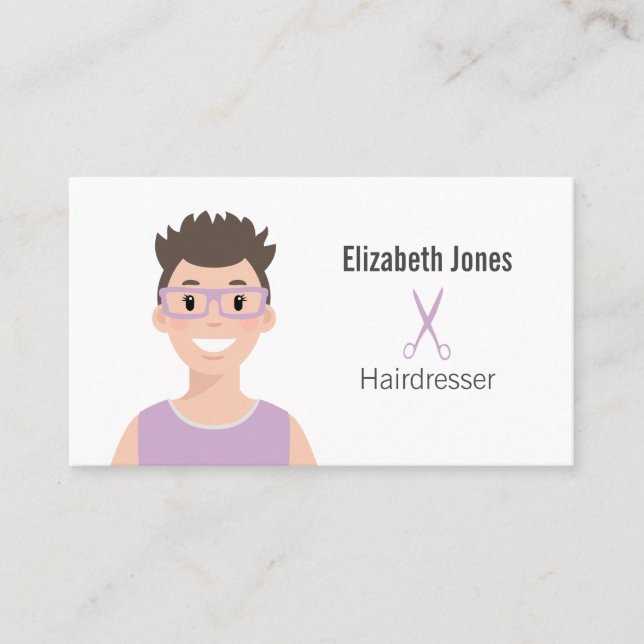 Personalisierter Friseur Avatar Business Card Visitenkarte (Vorderseite)