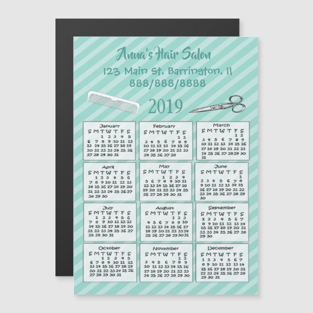 Personalisierter Friseur Mini-Kalender Magnet 2019 (Vorne/Hinten)