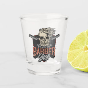 Personalisierter Friseurladen Hipster-Totenkopf un Schnapsglas