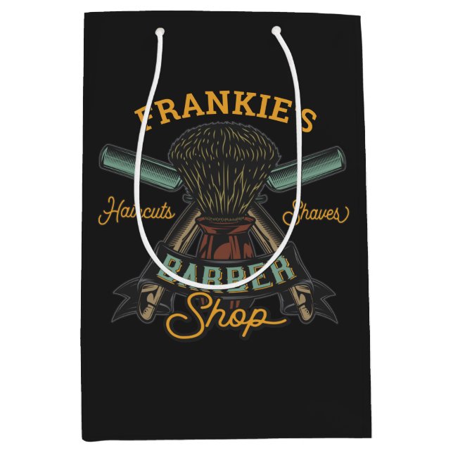 Personalisierter Friseurladen Retro-Haarschnitt-Sh Mittlere Geschenktüte (Vorderseite)