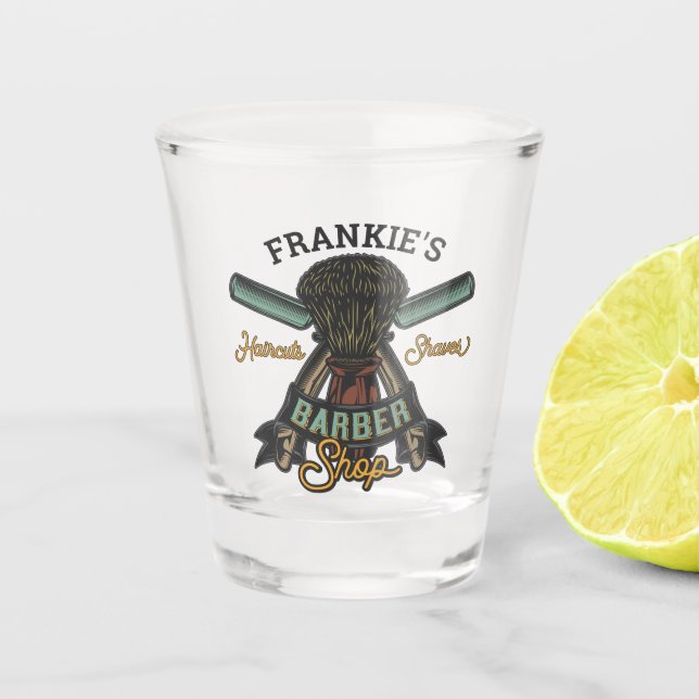 Personalisierter Friseurladen Retro-Haarschnitt-Sh Schnapsglas (Vorderseite)