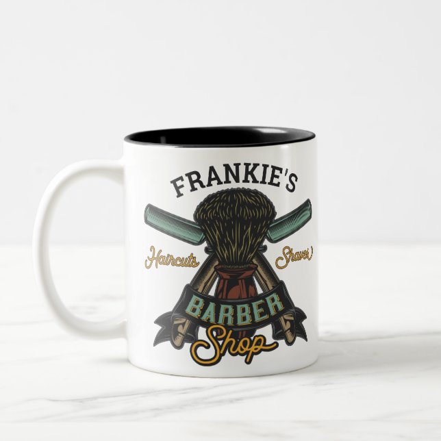 Personalisierter Friseurladen Retro-Haarschnitt-Sh Zweifarbige Tasse (Links)