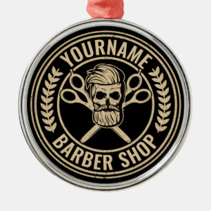 Personalisierter Friseursalon Skull Rockabilon Ornament Aus Metall