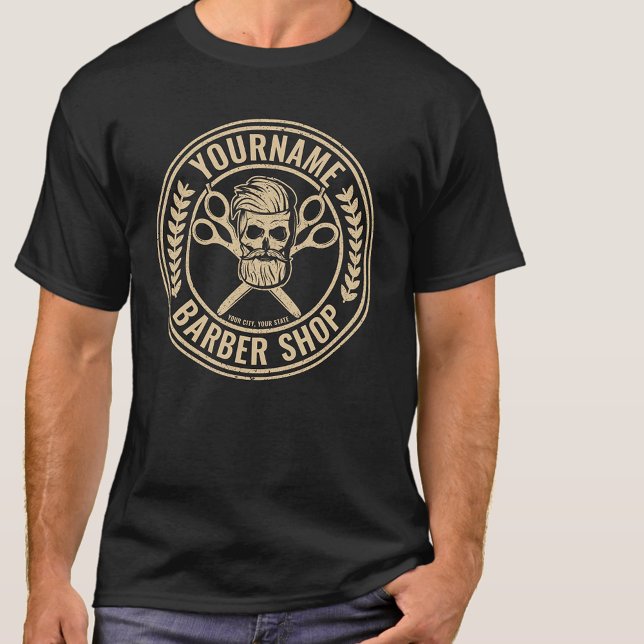 Personalisierter Friseursalon Skull Rockabilon T-Shirt (Von Creator hochgeladen)