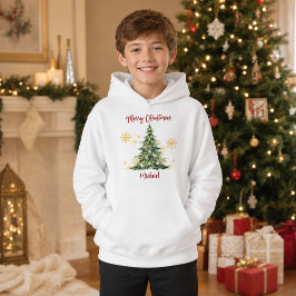 Personalisierter Frohe Weihnachten Baum Jungen Pul Hoodie
