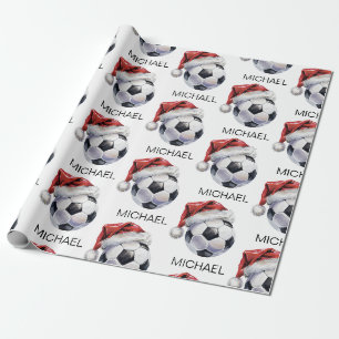 Personalisierter Frohe Weihnachten Fußball Santa Geschenkpapier