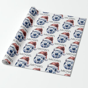 Personalisierter Frohe Weihnachten Fußball Santa   Geschenkpapier