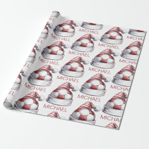 Personalisierter Frohe Weihnachten Fußball Santa   Geschenkpapier