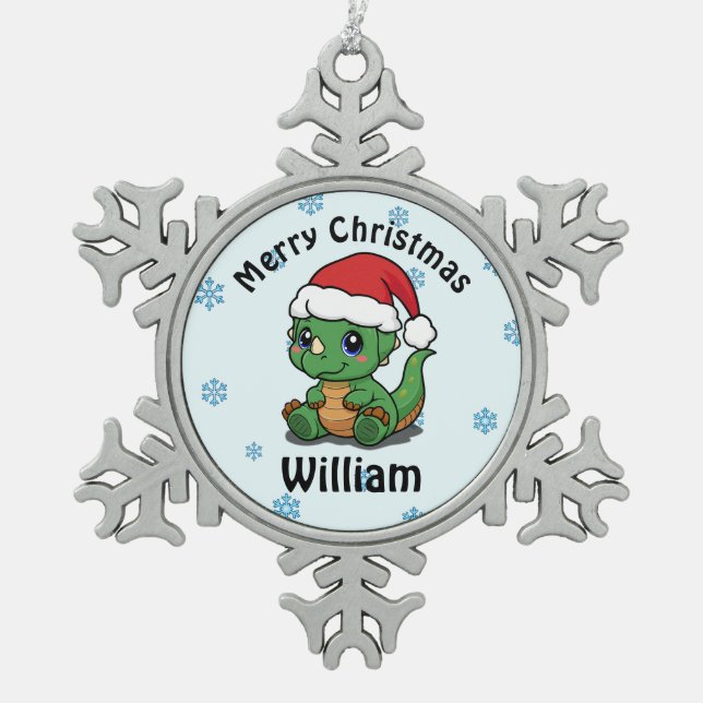 Personalisierter Frohe Weihnachten Schneeflocken Zinn-Ornament (Vorderseite)