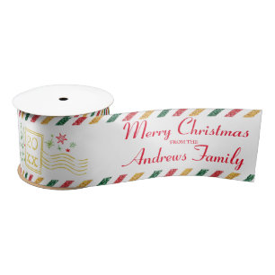 Personalisierter Frohe Weihnachts-Glitzer Air Mail Satinband