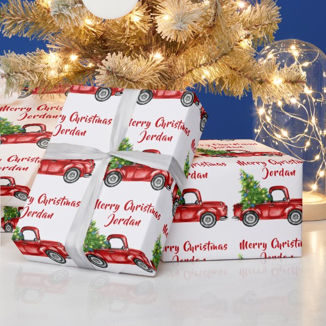 Personalisierter Frohe Weihnachtsbaumfarm Truck Geschenkpapier (Feiertage)