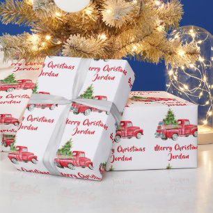 Personalisierter Frohe Weihnachtsbaumfarm Truck Geschenkpapier