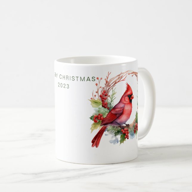 Personalisierter froher Weihnachts-Kardinal Kaffeetasse (VorderseiteRechts)