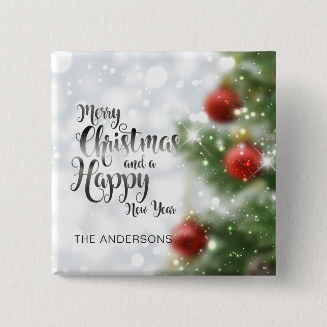 Personalisierter froher Weihnachtsbaum | Button (Vorderseite)