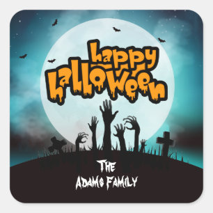 Personalisierter Frohes Halloween Zombie-Friedhof Quadratischer Aufkleber