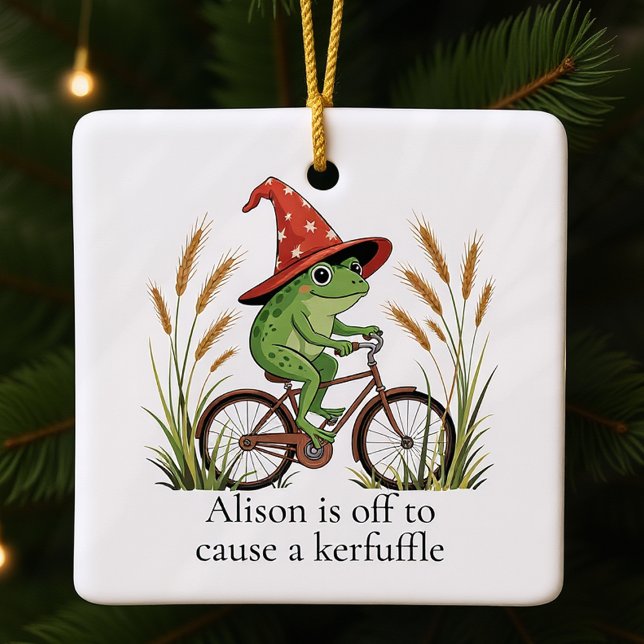Personalisierter Frosch auf dem Bike Kerfuffle Fun Keramikornament (Von Creator hochgeladen)