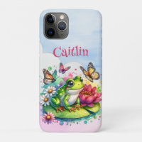 Personalisierter Frosch, Blume und Schmetterlinge
