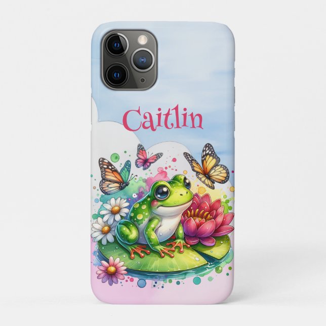 Personalisierter Frosch, Blume und Schmetterlinge Case-Mate iPhone Hülle (Rückseite)