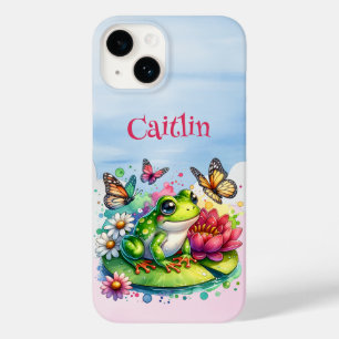 Personalisierter Frosch, Blume und Schmetterlinge Case-Mate iPhone 14 Hülle