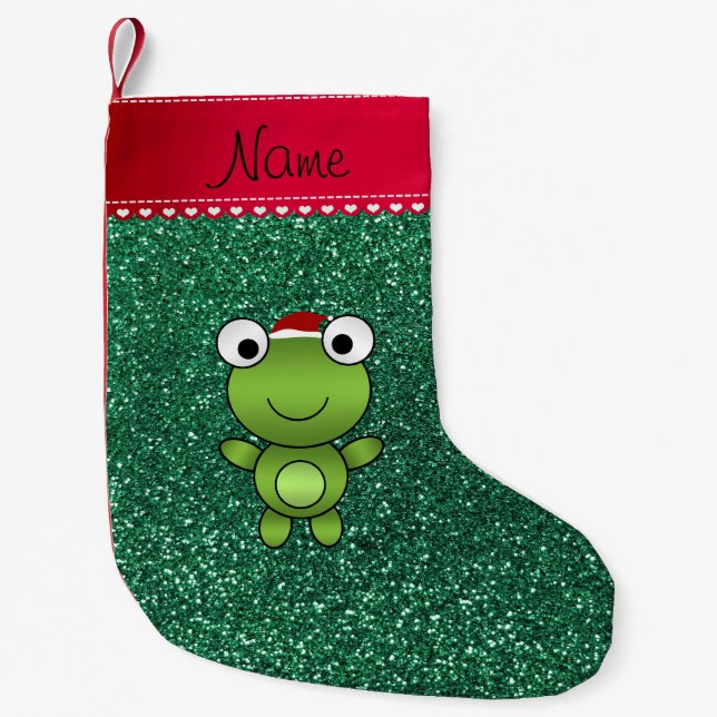 Personalisierter Frosch Minze grün Glitzer Kleiner Weihnachtsstrumpf (Vorderseite)